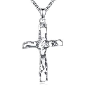 925 Sterling Silver Cross Necklace for Men & Women Crucifix Jesus/Cross Pendant with 22″+2″ Stainless Steel Chain Jewelry Gift for Christmas, Father’s Day, Mother’s Day, Birthday-Gift Box Included(A02 Cross)