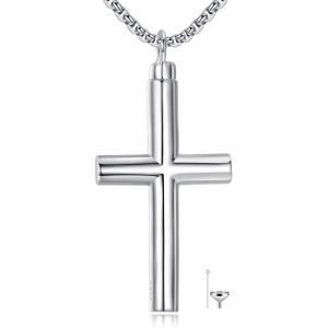 925 Sterling Silver Cross Necklace for Men & Women Crucifix Jesus/Cross Pendant with 22″+2″ Stainless Steel Chain Jewelry Gift for Christmas, Father’s Day, Mother’s Day, Birthday-Gift Box Included(C02 Cross Urn)