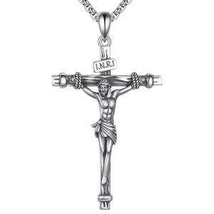 925 Sterling Silver Cross Necklace for Men & Women Crucifix Jesus/Cross Pendant with 22″+2″ Stainless Steel Chain Jewelry Gift for Christmas, Father’s Day, Mother’s Day, Birthday-Gift Box Included(B07 Crucifix)