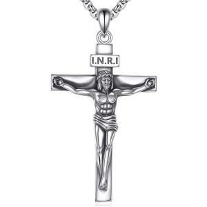 925 Sterling Silver Cross Necklace for Men & Women Crucifix Jesus/Cross Pendant with 22″+2″ Stainless Steel Chain Jewelry Gift for Christmas, Father’s Day, Mother’s Day, Birthday-Gift Box Included(B05 Crucifix)