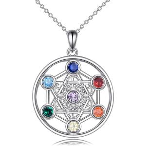 YFN Chakra Necklace Sterling Silver 7 Chakra Gemstone Pendant Spiritual Yoga Jewelry for Women Men(Cube)