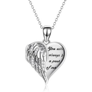 YFN Locket Necklace 925 Sterling Silver Heart Locket Necklace that Holds Pictures for Women Jewelry Gifts(Heart guardian angel)