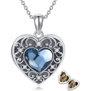 YFN Locket Necklace 925 Sterling Silver Heart Locket Necklace that Holds Pictures for Women Jewelry Gifts(Retro)