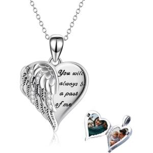 YFN Locket Necklace 925 Sterling Silver Heart Locket Necklace that Holds Pictures for Women Jewelry Gifts(heart guardian angel 22 inch)
