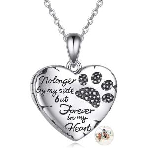 YFN Locket Necklace 925 Sterling Silver Heart Locket Necklace that Holds Pictures for Women Jewelry Gifts(heart pet locket)