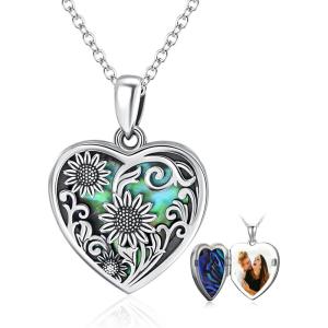 YFN Locket Necklace 925 Sterling Silver Heart Locket Necklace that Holds Pictures for Women Jewelry Gifts(heart sunflower locket)
