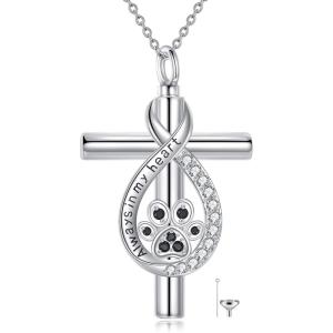 YFN Pet Cremation Necklace 925 Sterling Silver Cross Infinite love Urn Necklace Pendant Pet Jewelry Gift for Dog Cat Lovers(style-7)