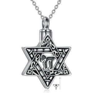YFN Star of David Necklace Sterling Sliver Abalone Shell Tree of Life Necklace Jewish Jewelry Gifts for Women Men(chai urn)