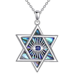 YFN Star of David Necklace Sterling Sliver Abalone Shell Tree of Life Necklace Jewish Jewelry Gifts for Women Men(evil eye)