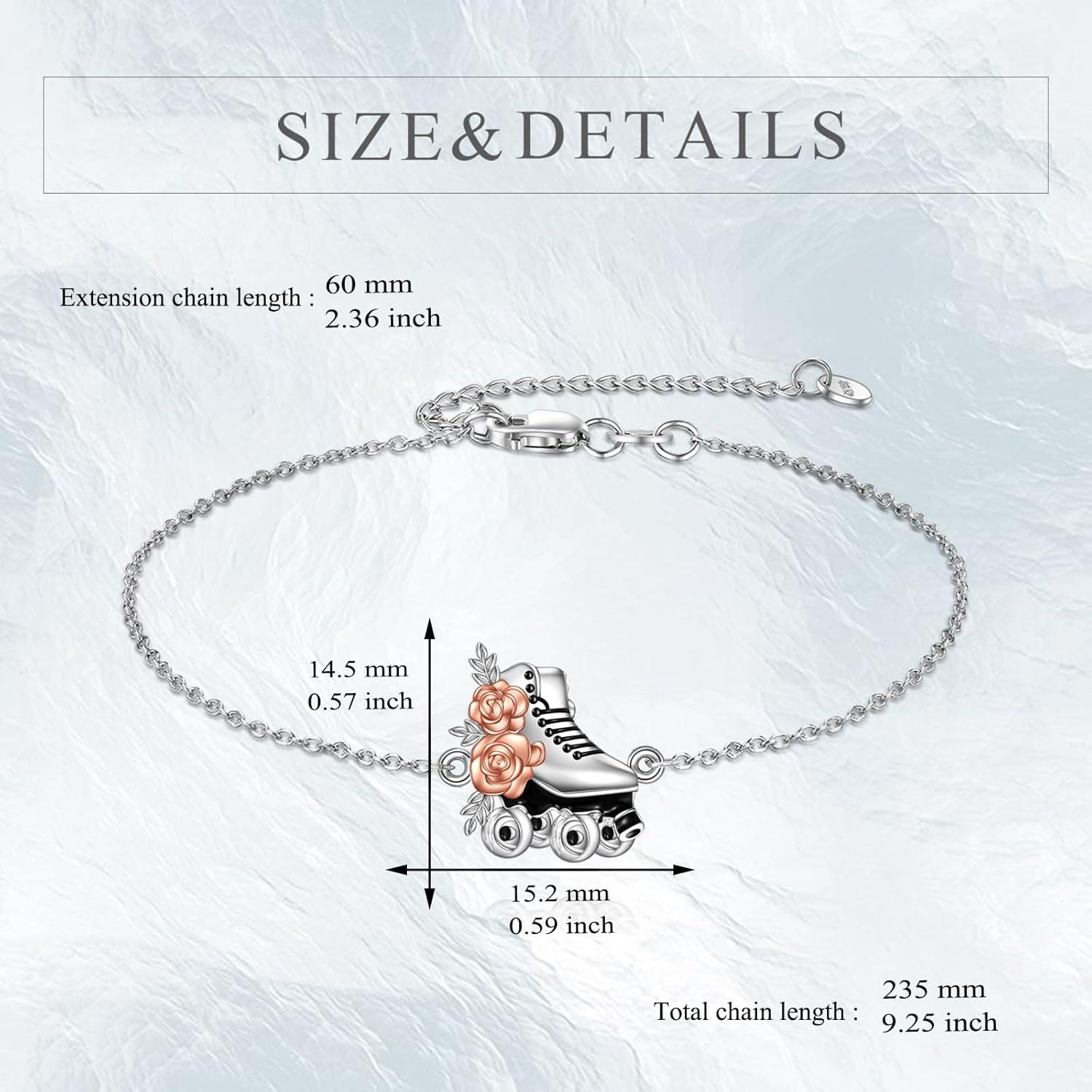 image:imageYFN Roller Skate Bracelet Sterling Silver Flower Roller Skating Charm Bracelet Roller Skate Jewelry for Women Roller Skater Lover Gifts for Team Coach Sport Lover