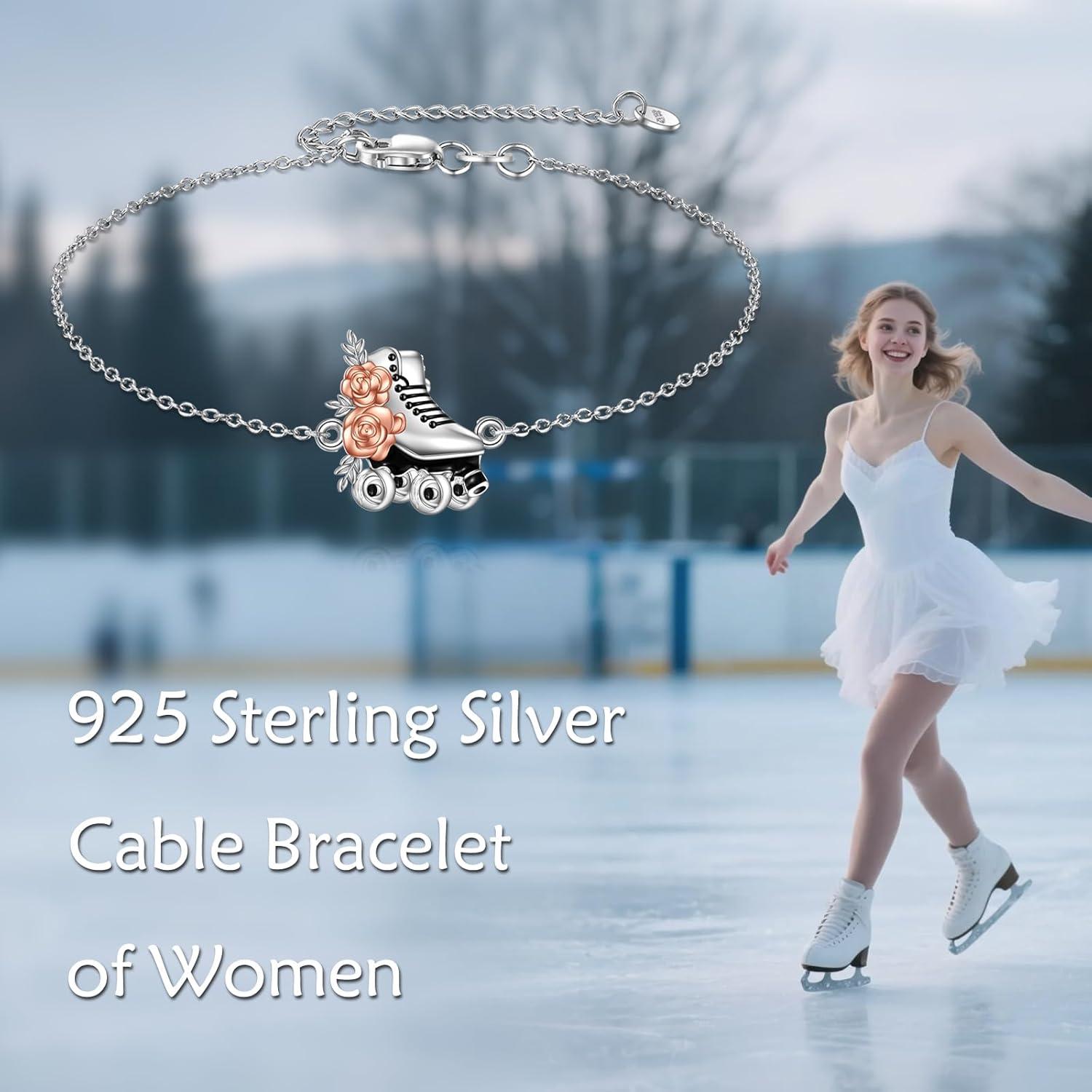 image:imageYFN Roller Skate Bracelet Sterling Silver Flower Roller Skating Charm Bracelet Roller Skate Jewelry for Women Roller Skater Lover Gifts for Team Coach Sport Lover