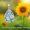 YFN Black Obsidian/Moonstone/Turquoise/Moss Agate Sunflower Filigree Teardrop Pendant Necklace Jewelry for Women – 925 Sterling Silver(Silver-Turquoise Necklace)