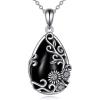YFN Black Obsidian/Moonstone/Turquoise/Moss Agate Sunflower Filigree Teardrop Pendant Necklace Jewelry for Women – 925 Sterling Silver(Black Obsidian-Sunflower Necklace)