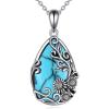 YFN Black Obsidian/Moonstone/Turquoise/Moss Agate Sunflower Filigree Teardrop Pendant Necklace Jewelry for Women – 925 Sterling Silver(Silver-Turquoise Sunflower Necklace)