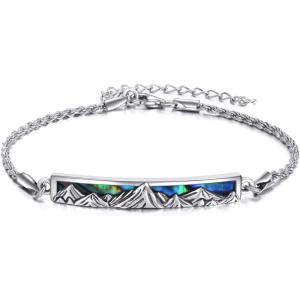 Sterling Silver Engraved Inspirational Adjustable Bracelet Graduation Gift for Her, Women Bracelets(Mountain Abalone)