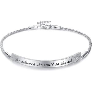 Sterling Silver Engraved Inspirational Adjustable Bracelet Graduation Gift for Her, Women Bracelets(She Believed She Could So She Did)