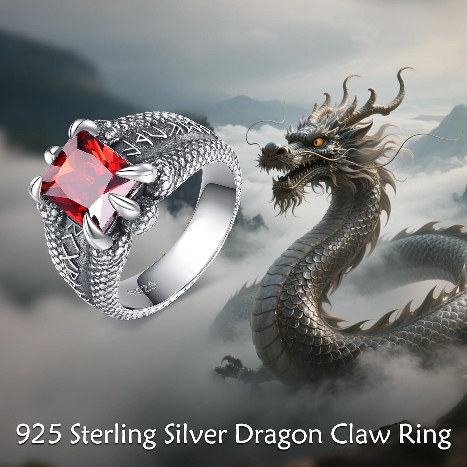 image:imageYFN Mens Dragon Claw Ring S925 Sterling Silver Masculine Birthstone Band for Fantasy Lovers Gothic Punk Jewelry Gift for HimJan