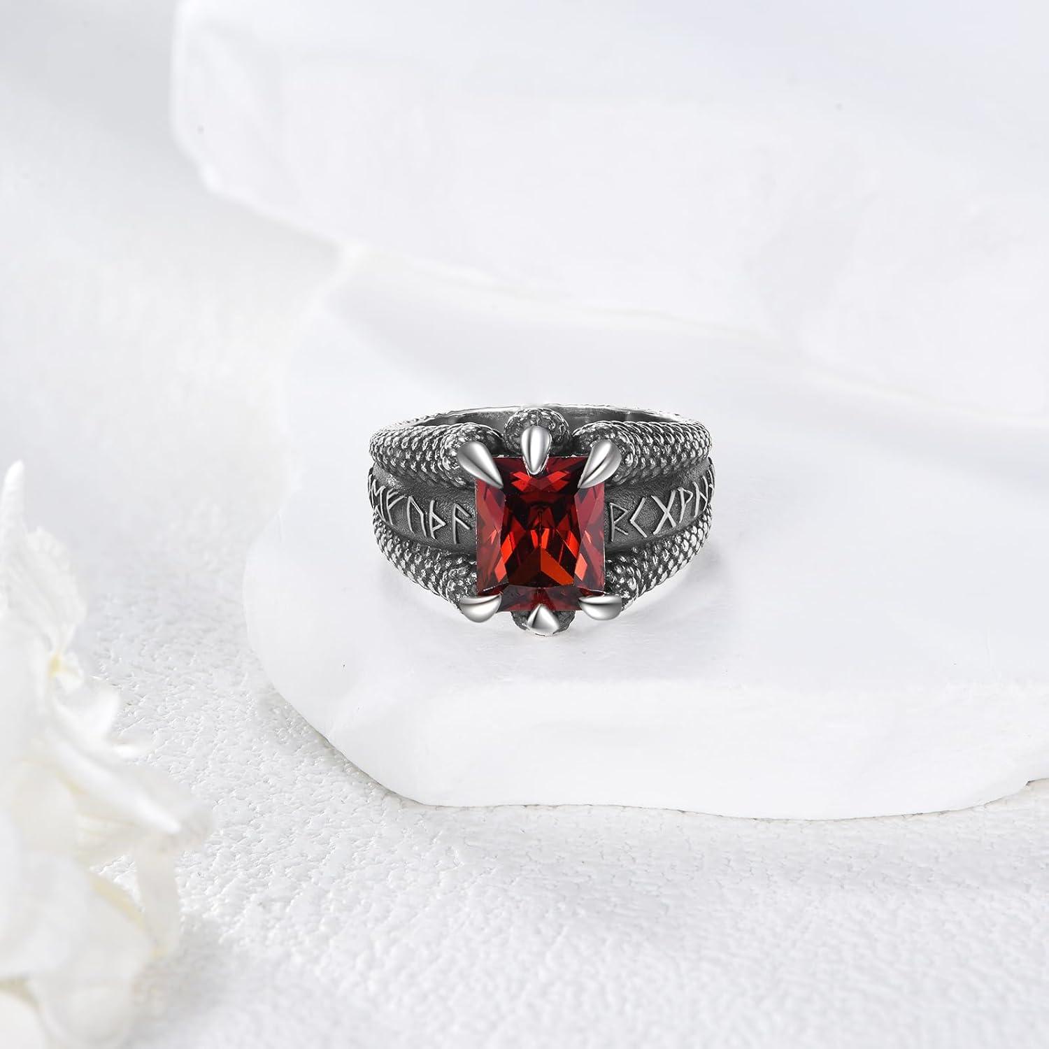 image:imageYFN Mens Dragon Claw Ring S925 Sterling Silver Masculine Birthstone Band for Fantasy Lovers Gothic Punk Jewelry Gift for HimJan