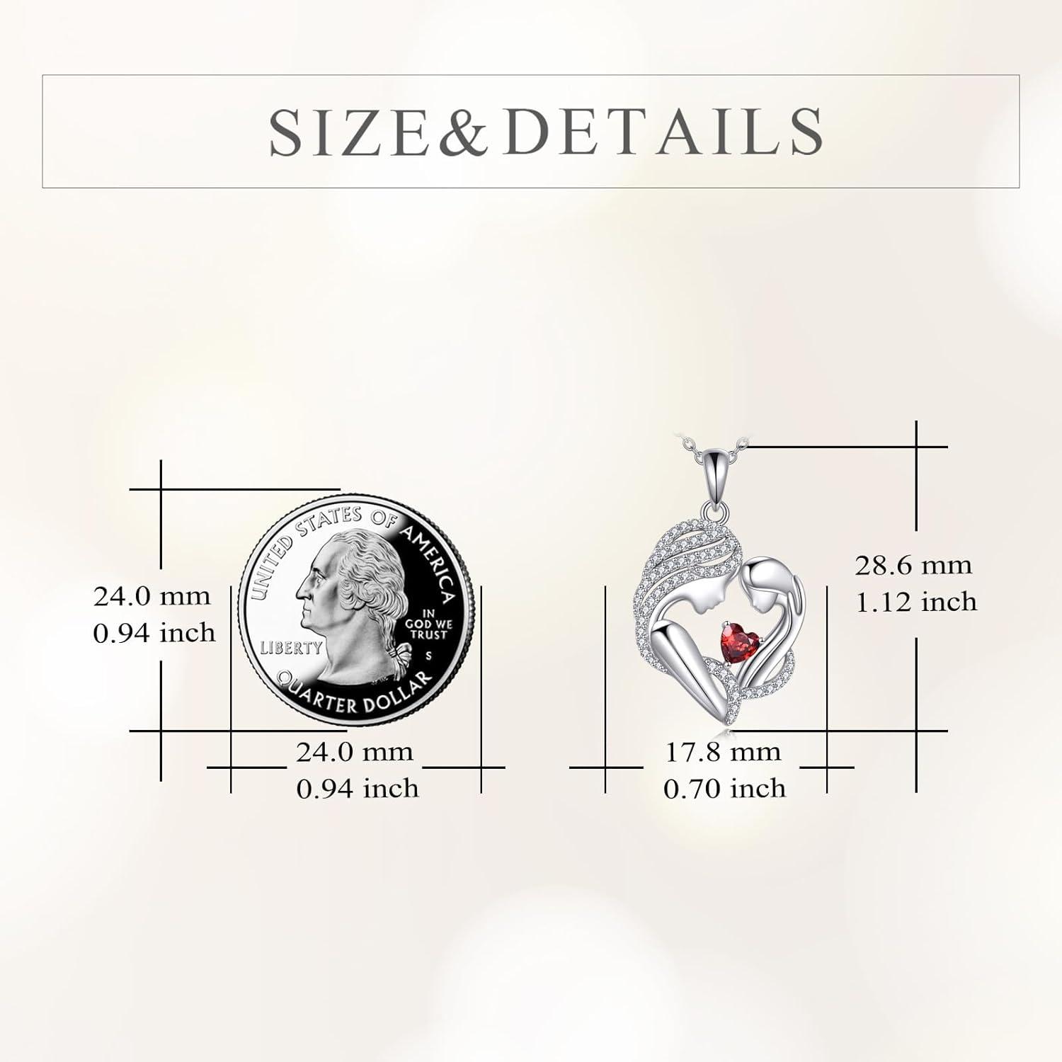 image:imageYFN Mother and Daughter Necklace 925 Sterling Silver Heart 12 Birthstone Cubic Zirconia Pendant Necklace Gifts for Mom Women01january Garnet