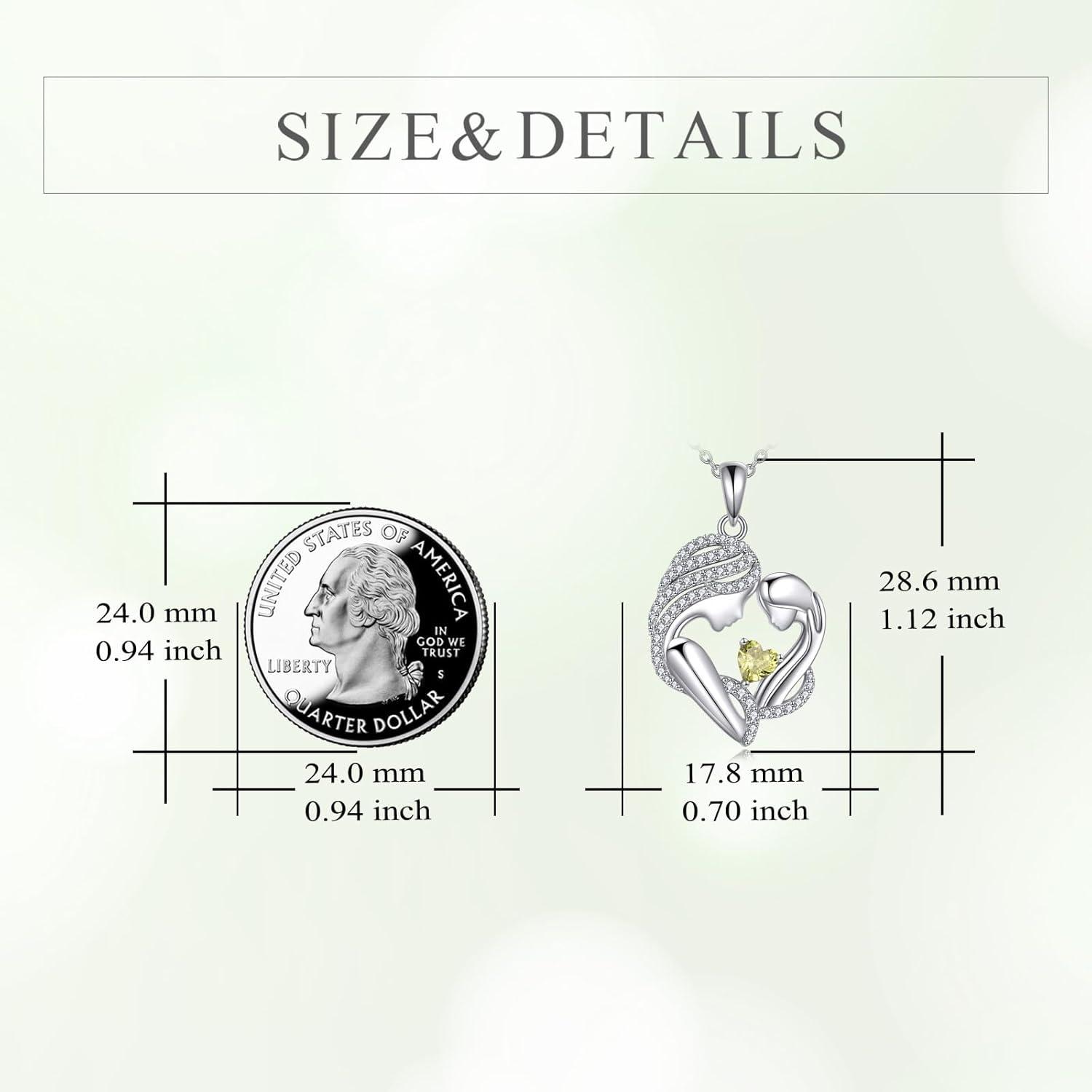 image:imageYFN Mother and Daughter Necklace 925 Sterling Silver Heart 12 Birthstone Cubic Zirconia Pendant Necklace Gifts for Mom Women08august peridot