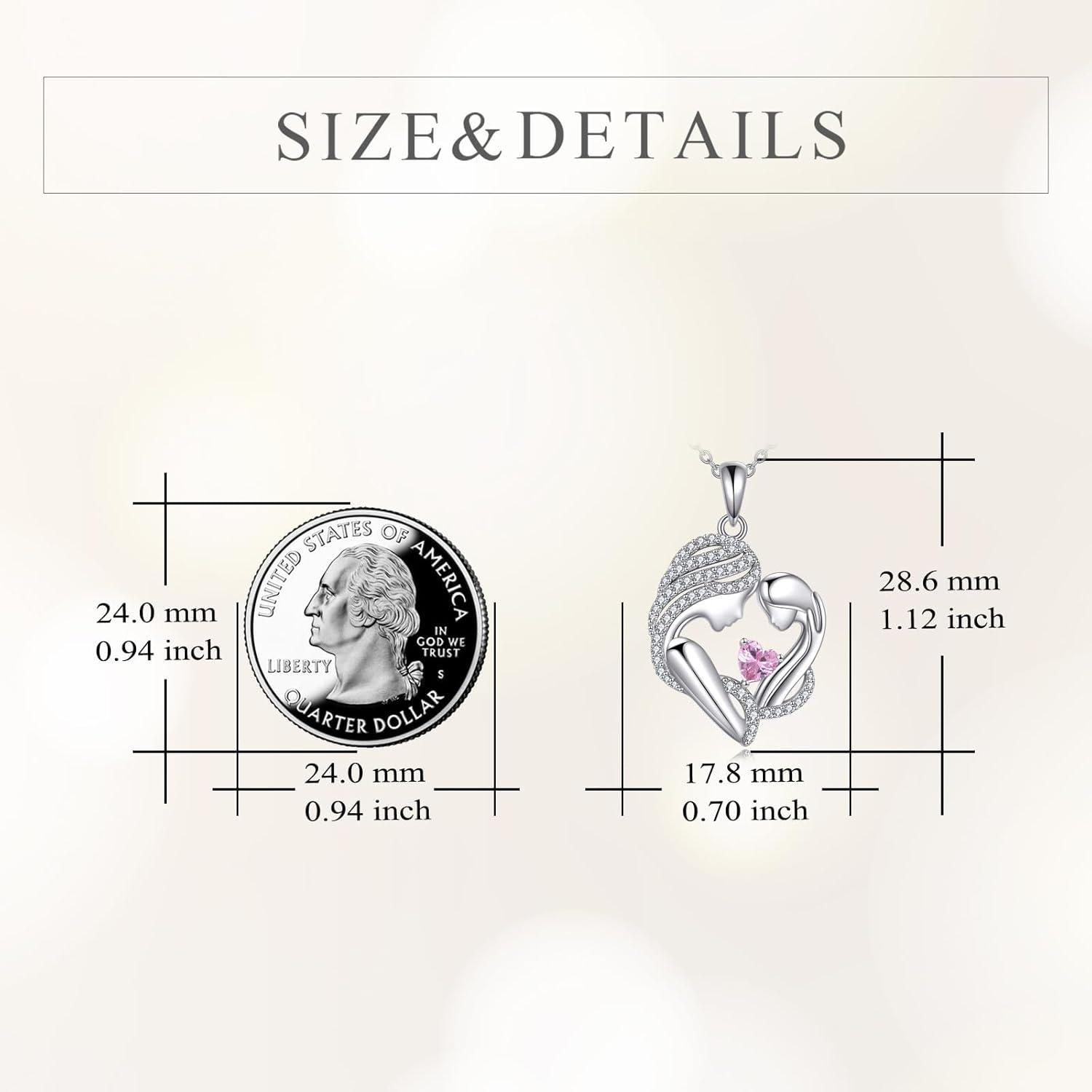 image:imageYFN Mother and Daughter Necklace 925 Sterling Silver Heart 12 Birthstone Cubic Zirconia Pendant Necklace Gifts for Mom Women10october Pink tourmaline