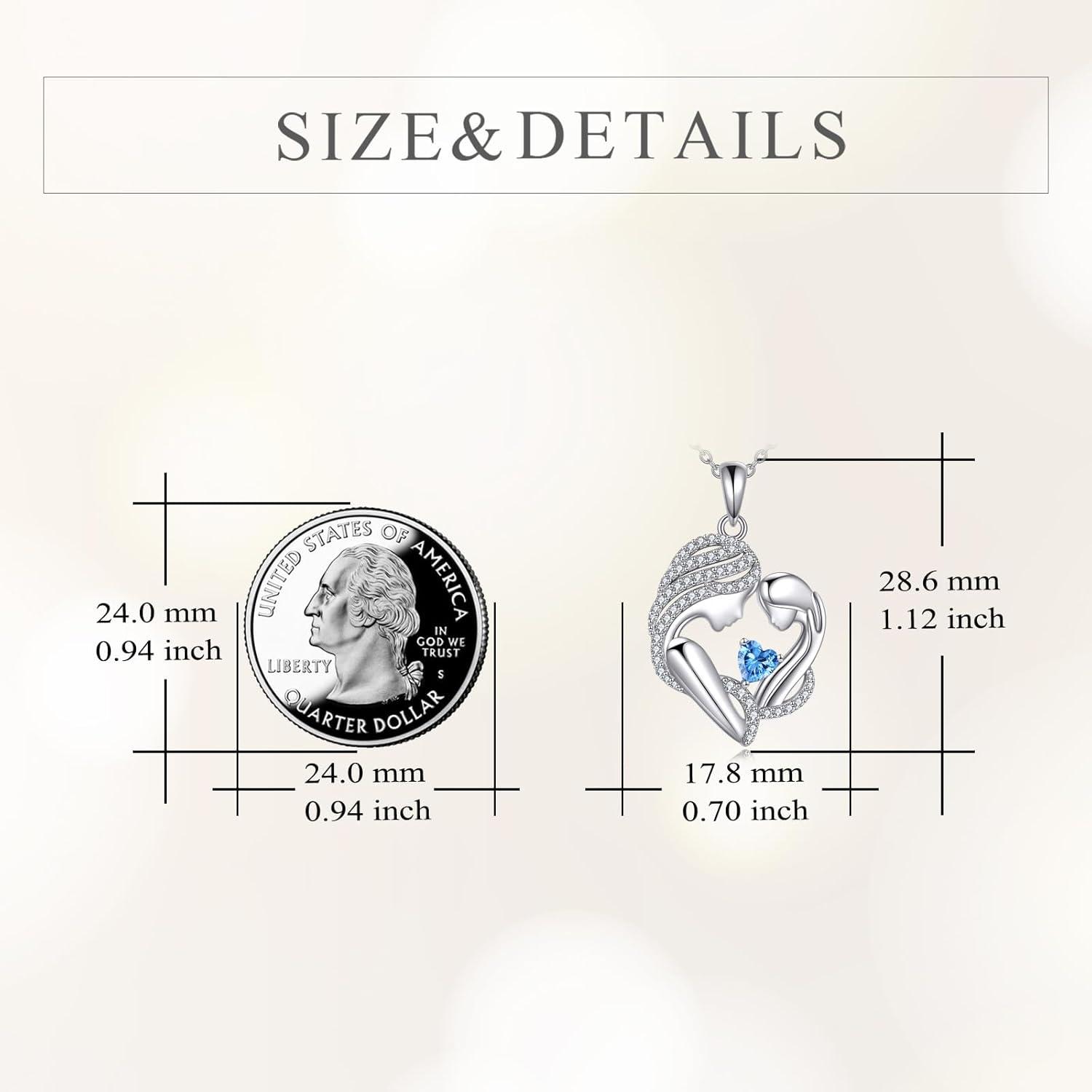image:imageYFN Mother and Daughter Necklace 925 Sterling Silver Heart 12 Birthstone Cubic Zirconia Pendant Necklace Gifts for Mom Women12december Tanzanite