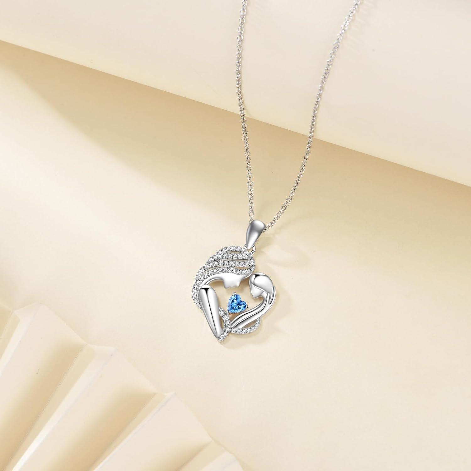 image:imageYFN Mother and Daughter Necklace 925 Sterling Silver Heart 12 Birthstone Cubic Zirconia Pendant Necklace Gifts for Mom Women12december Tanzanite