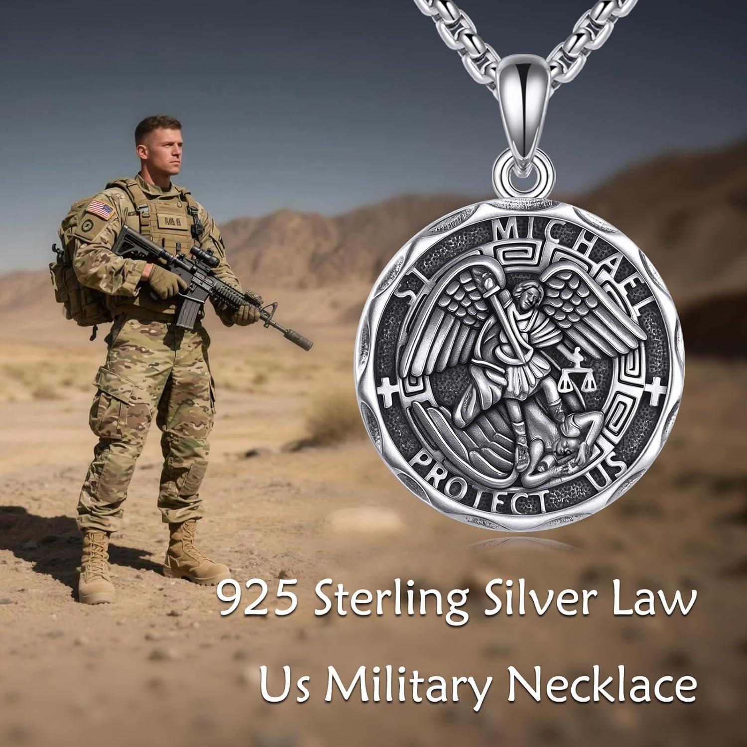 image:imageYFN Patron Saint Necklace Sterling Silver Amulet Medal Pendant Religious Protector Jewelry Gifts for Women Men01 Army