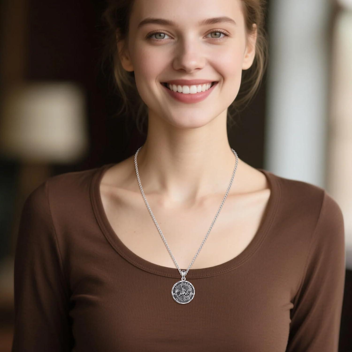 image:imageYFN Patron Saint Necklace Sterling Silver Amulet Medal Pendant Religious Protector Jewelry Gifts for Women Men01 EMS EMT