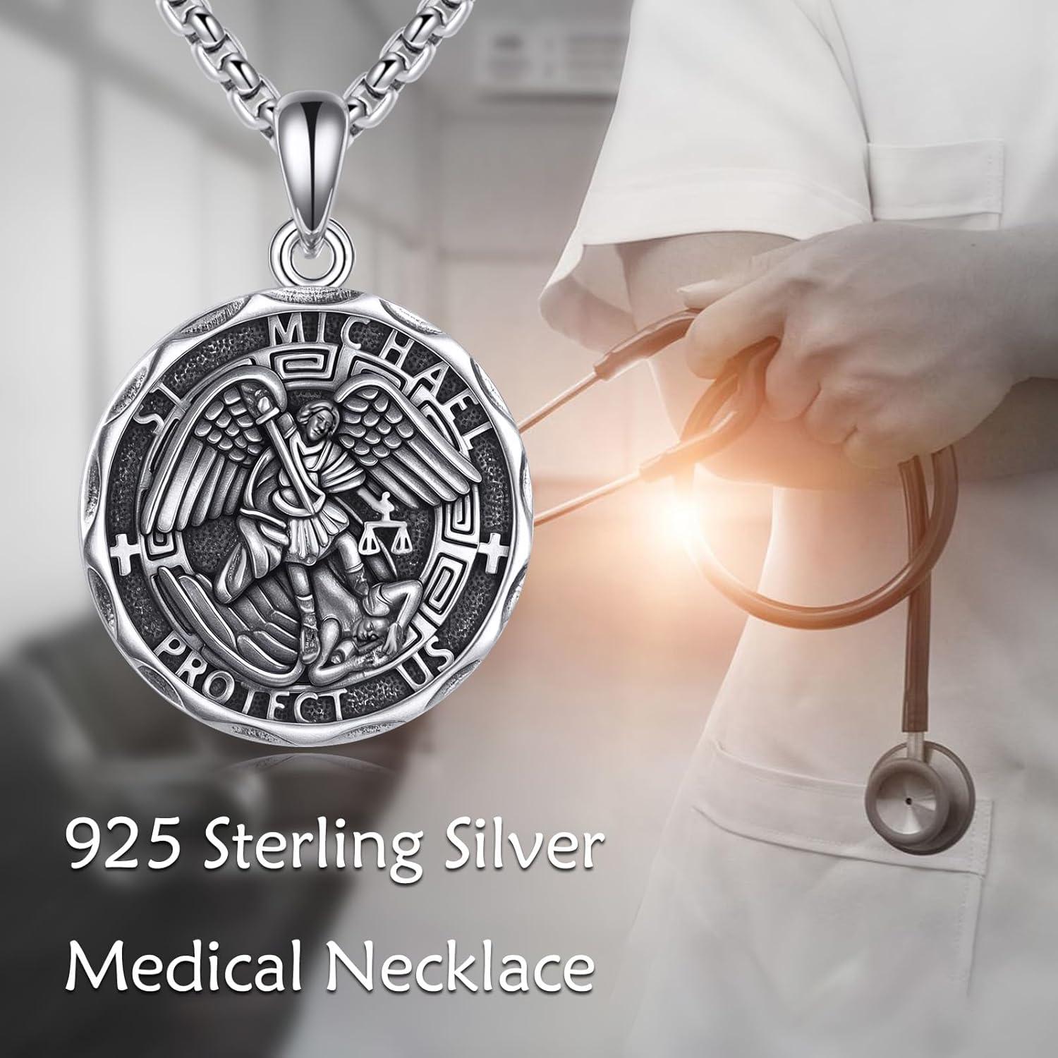 image:imageYFN Patron Saint Necklace Sterling Silver Amulet Medal Pendant Religious Protector Jewelry Gifts for Women Men01 EMS EMT