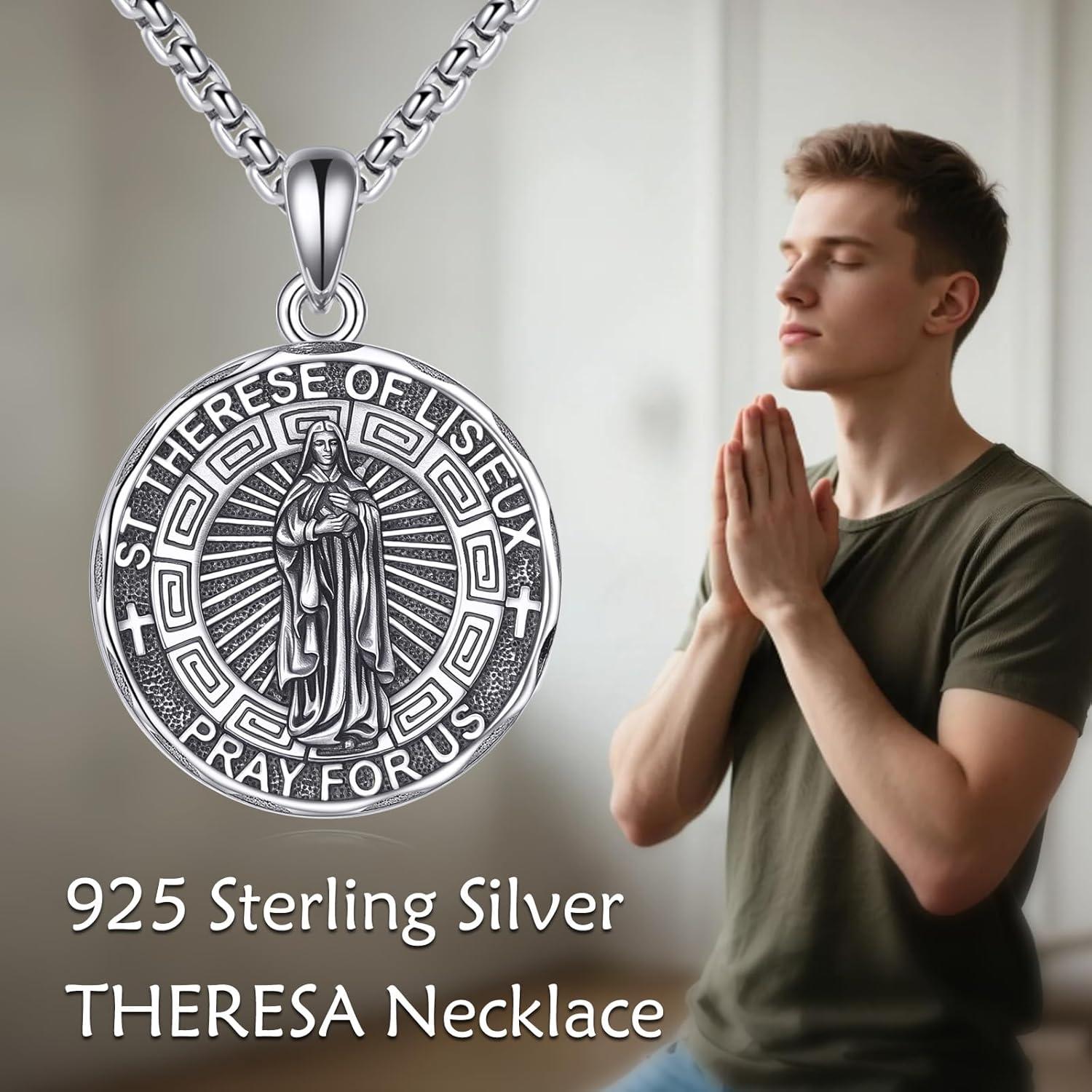 image:imageYFN Patron Saint Necklace Sterling Silver Amulet Medal Pendant Religious Protector Jewelry Gifts for Women Men30 Saint Therese of Lisieux