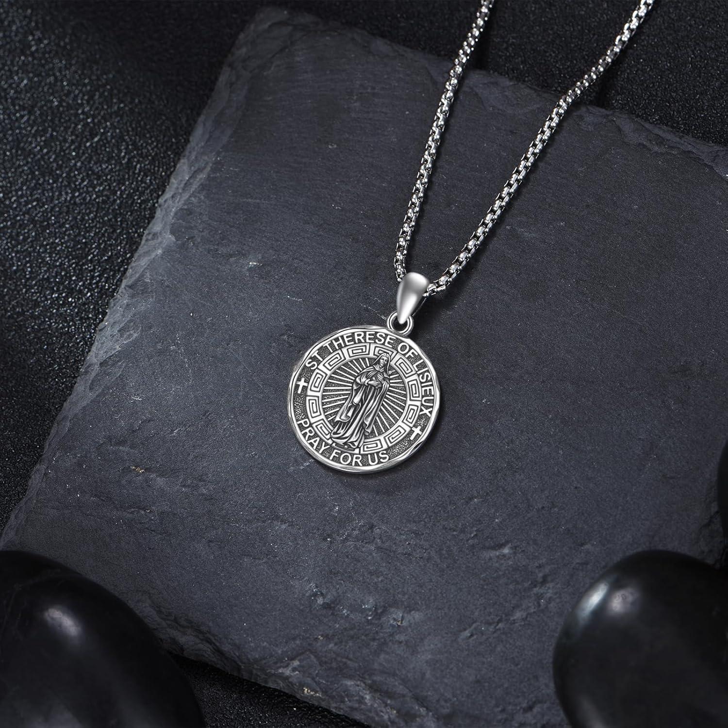 image:imageYFN Patron Saint Necklace Sterling Silver Amulet Medal Pendant Religious Protector Jewelry Gifts for Women Men30 Saint Therese of Lisieux