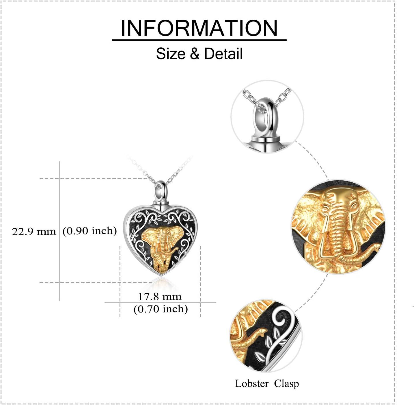 image:imageYFN Urn Necklaces for Ashes Sterling Silver Heart Urn Necklaces for Ashes Cremation Memory Jewelry for Women MenElephant urn necklace
