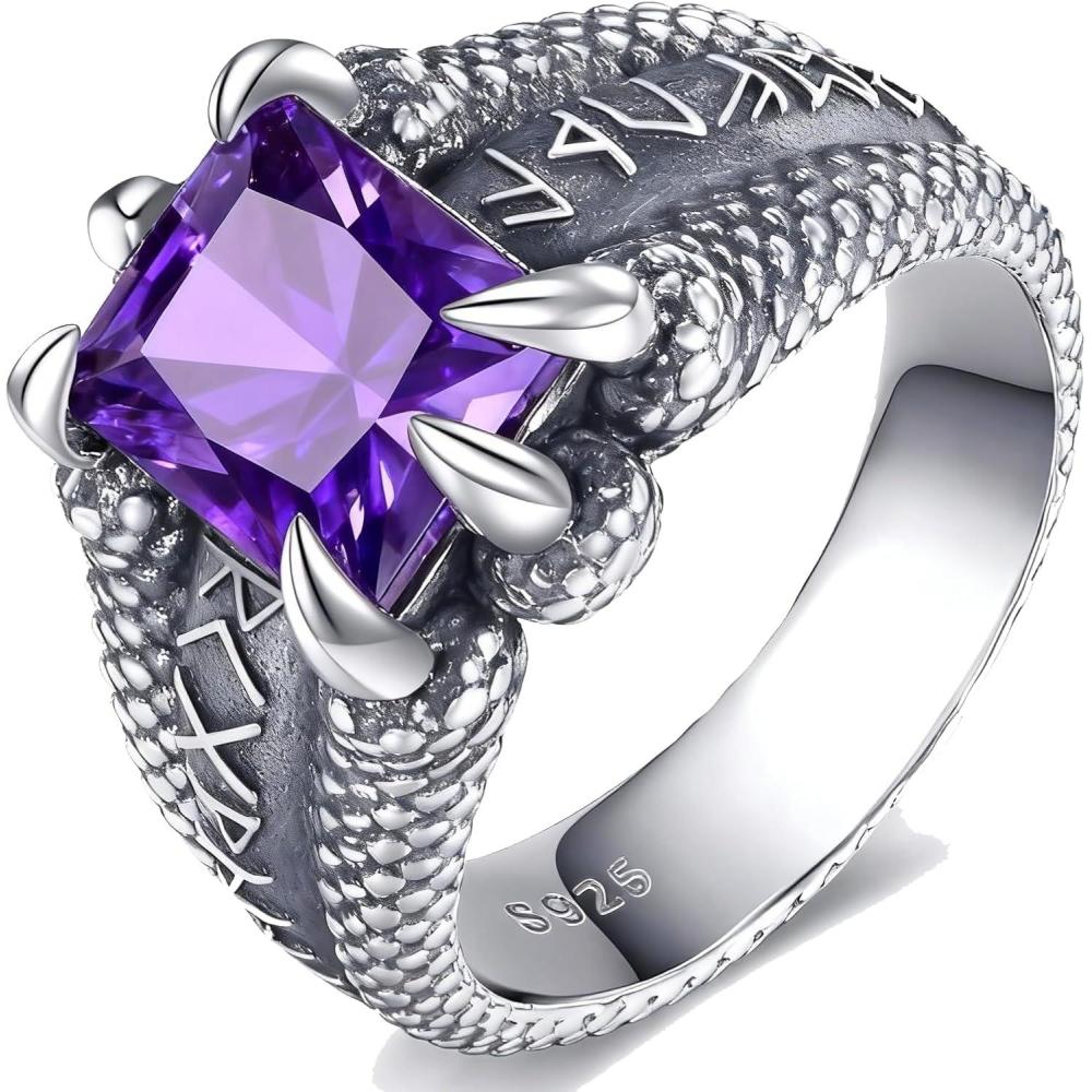 image:imageYFN Mens Dragon Claw Ring S925 Sterling Silver Masculine Birthstone Band for Fantasy Lovers Gothic Punk Jewelry Gift for HimFeb