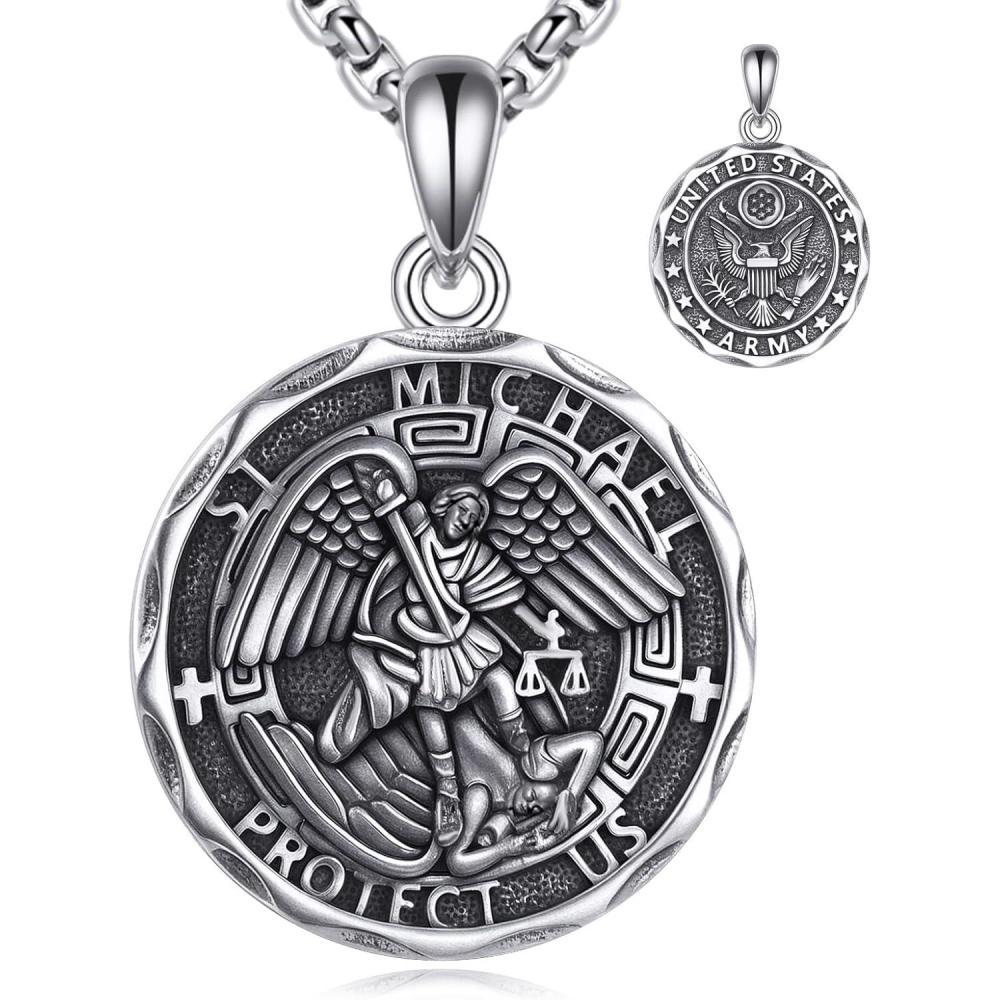 image:imageYFN Patron Saint Necklace Sterling Silver Amulet Medal Pendant Religious Protector Jewelry Gifts for Women Men01 Army