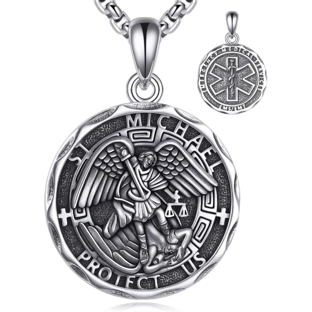 image:imageYFN Patron Saint Necklace Sterling Silver Amulet Medal Pendant Religious Protector Jewelry Gifts for Women Men01 EMS EMT