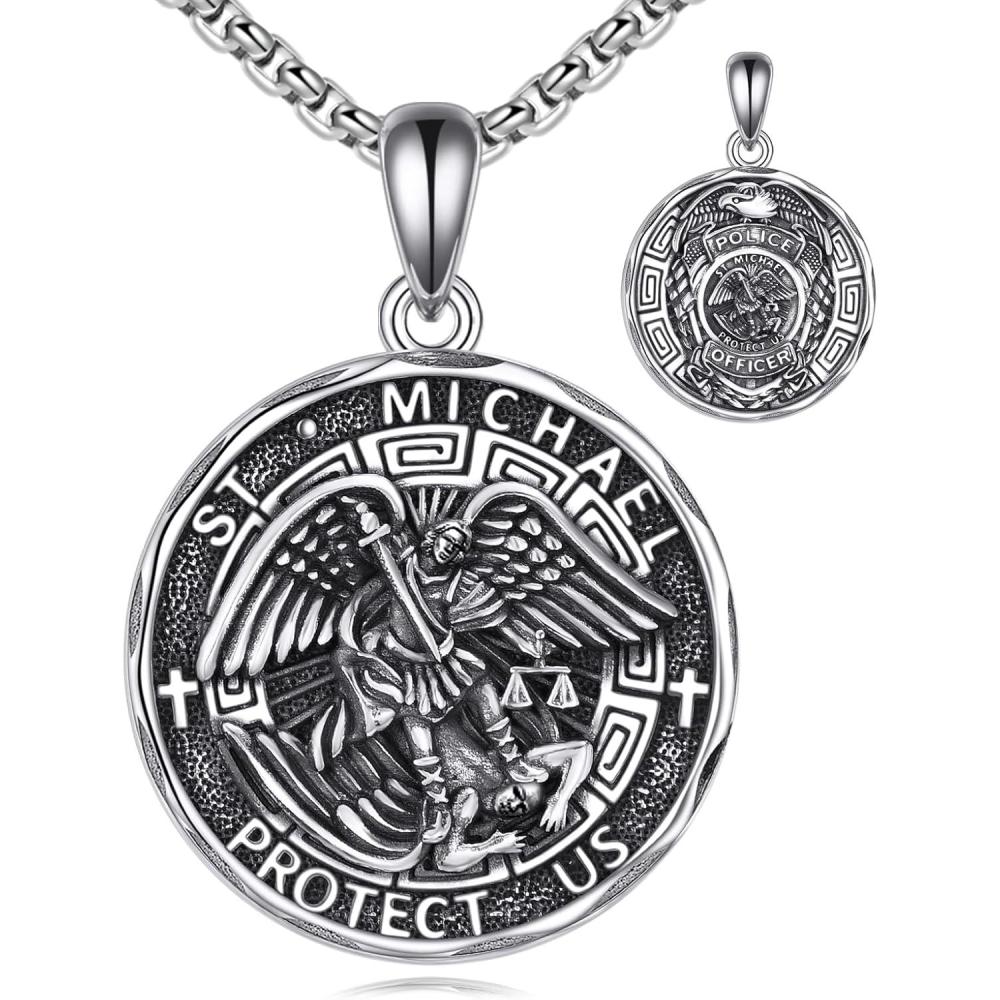 image:imageYFN Patron Saint Necklace Sterling Silver Amulet Medal Pendant Religious Protector Jewelry Gifts for Women Men01 St Michael Police