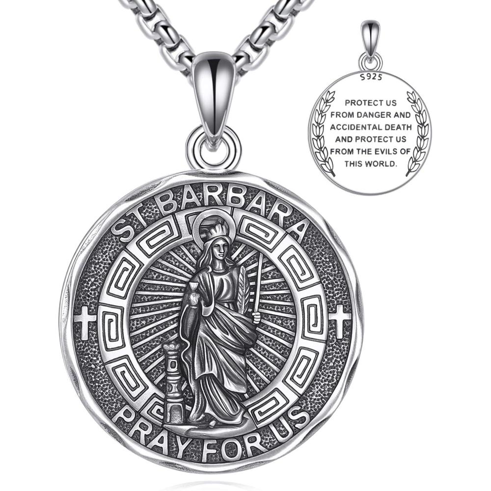 image:imageYFN Patron Saint Necklace Sterling Silver Amulet Medal Pendant Religious Protector Jewelry Gifts for Women Men28 St Barbara