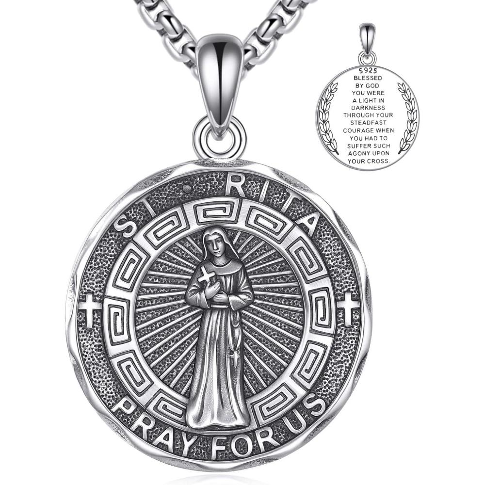 image:imageYFN Patron Saint Necklace Sterling Silver Amulet Medal Pendant Religious Protector Jewelry Gifts for Women Men29 St Rita
