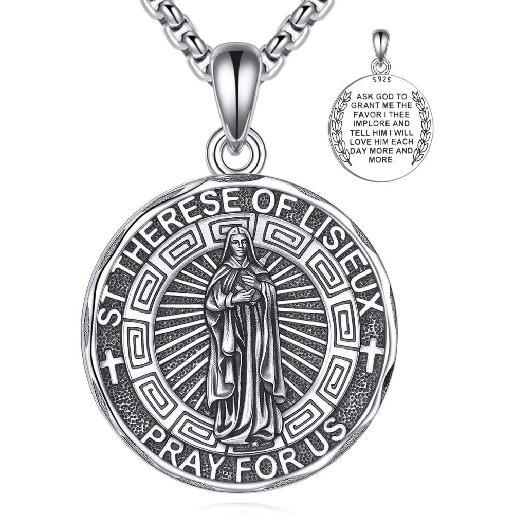 image:imageYFN Patron Saint Necklace Sterling Silver Amulet Medal Pendant Religious Protector Jewelry Gifts for Women Men30 Saint Therese of Lisieux