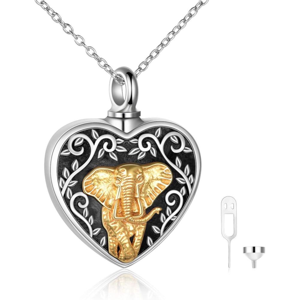 image:imageYFN Urn Necklaces for Ashes Sterling Silver Heart Urn Necklaces for Ashes Cremation Memory Jewelry for Women MenElephant urn necklace