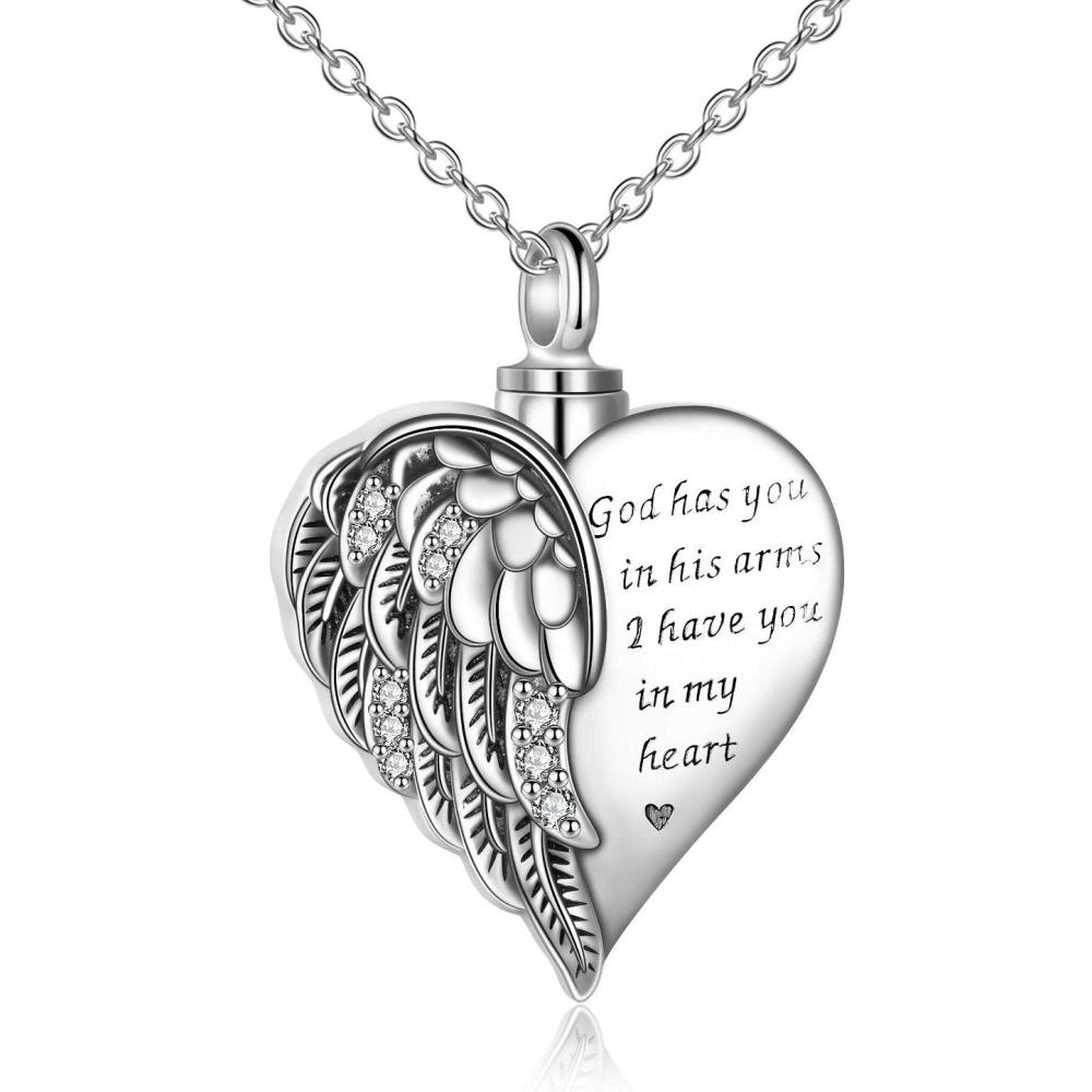 image:imageYFN Urn Necklaces for Ashes Sterling Silver Heart Urn Necklaces for Ashes Cremation Memory Jewelry for Women MenWings Urn Necklaces