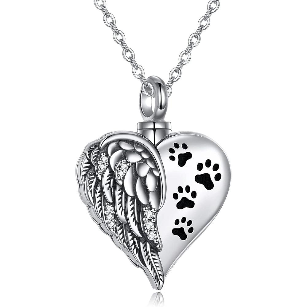 image:imageYFN Urn Necklaces for Ashes Sterling Silver Heart Urn Necklaces for Ashes Cremation Memory Jewelry for Women Menpet wings urn necklace
