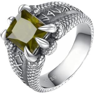 YFN Men’s Dragon Claw Ring S925 Sterling Silver Masculine Birthstone Band for Fantasy Lovers, Gothic Punk Jewelry Gift for Him(Aug)