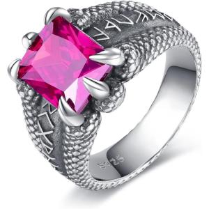 YFN Men’s Dragon Claw Ring S925 Sterling Silver Masculine Birthstone Band for Fantasy Lovers, Gothic Punk Jewelry Gift for Him(Jul)