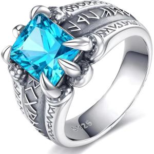 YFN Men’s Dragon Claw Ring S925 Sterling Silver Masculine Birthstone Band for Fantasy Lovers, Gothic Punk Jewelry Gift for Him(Mar)