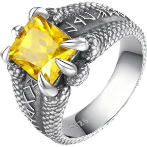 YFN Men’s Dragon Claw Ring S925 Sterling Silver Masculine Birthstone Band for Fantasy Lovers, Gothic Punk Jewelry Gift for Him(Nov)