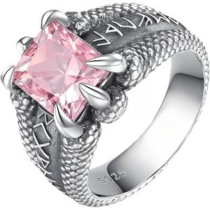YFN Men’s Dragon Claw Ring S925 Sterling Silver Masculine Birthstone Band for Fantasy Lovers, Gothic Punk Jewelry Gift for Him(Oct)