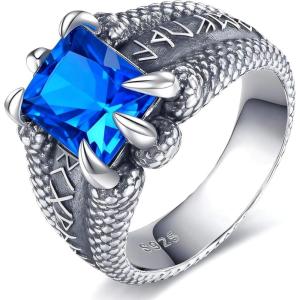 YFN Men’s Dragon Claw Ring S925 Sterling Silver Masculine Birthstone Band for Fantasy Lovers, Gothic Punk Jewelry Gift for Him(Sep)