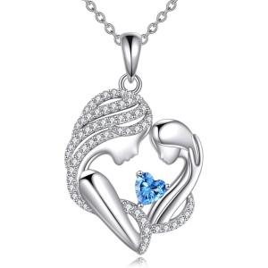 YFN Mother and Daughter Necklace 925 Sterling Silver Heart 12 Birthstone Cubic Zirconia Pendant Necklace Gifts for Mom Women(12-december  Tanzanite)